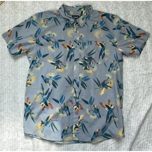 Patagonia Go To Tropical Parrot Hawaiian Shirt Mens XL Blue Organic Cotton